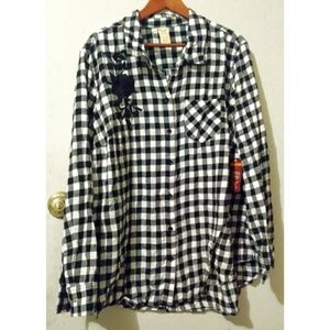 Faded Glory black check embroidered top 3X 22W 24W
